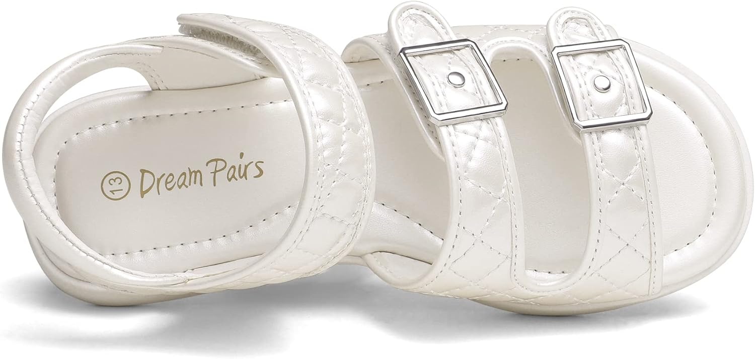 image:imageDREAM PAIRS Girls Sandals Open Toe Summer Shoes with Adjustable Strap Buckle ToddlerLittle KidBeigeWhite