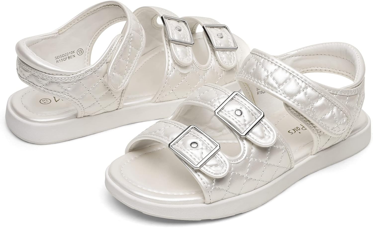 image:imageDREAM PAIRS Girls Sandals Open Toe Summer Shoes with Adjustable Strap Buckle ToddlerLittle KidBeigeWhite