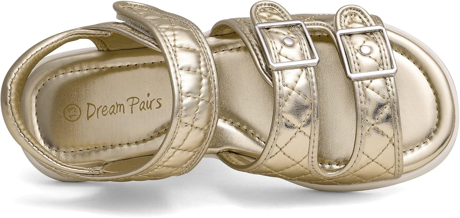 image:imageDREAM PAIRS Girls Sandals Open Toe Summer Shoes with Adjustable Strap Buckle ToddlerLittle KidGold
