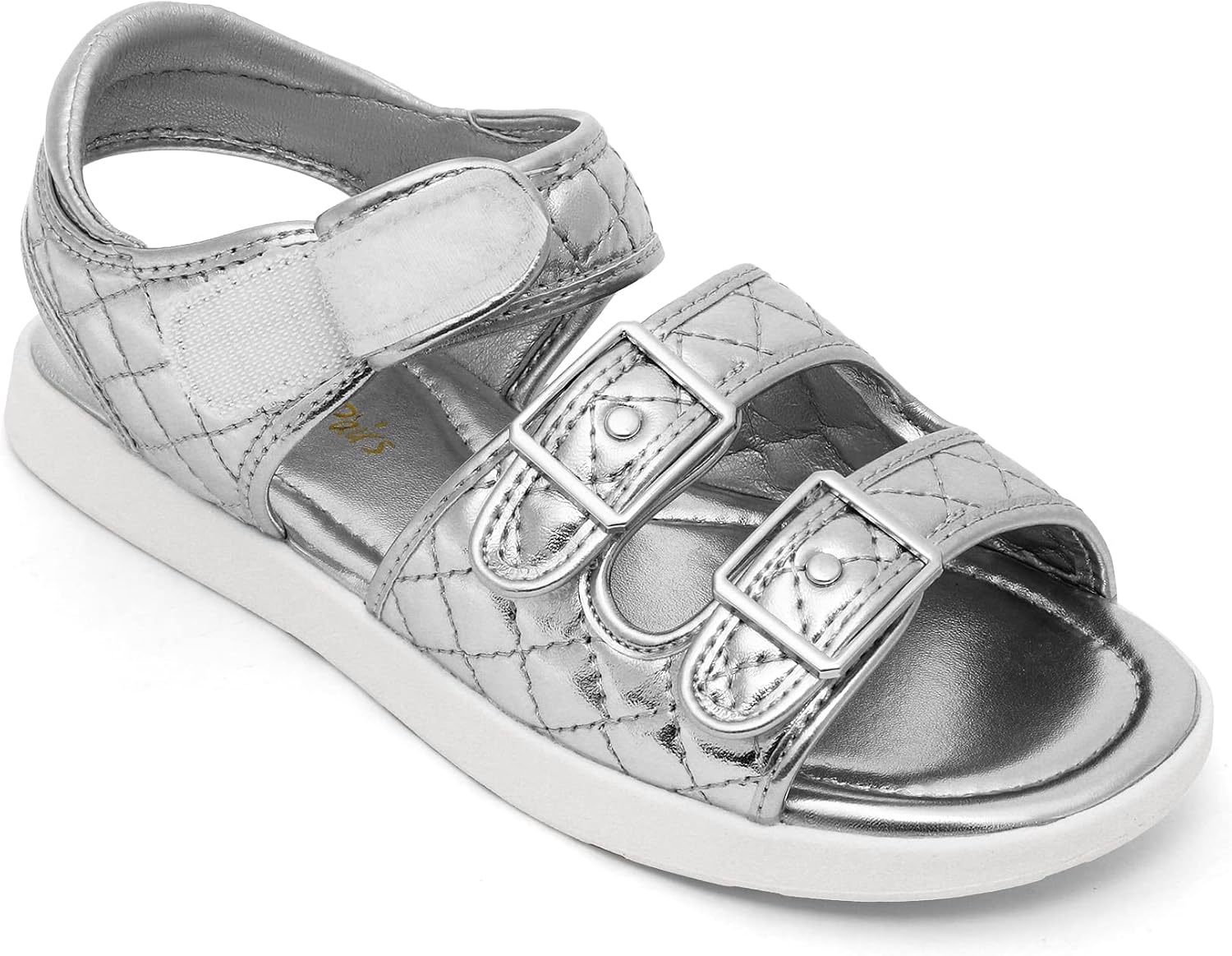 image:imageDREAM PAIRS Girls Sandals Open Toe Summer Shoes with Adjustable Strap Buckle ToddlerLittle KidSliver