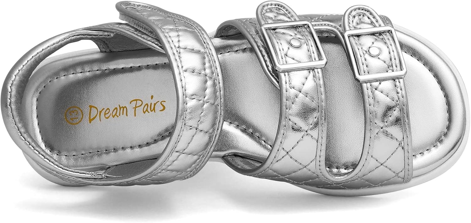 image:imageDREAM PAIRS Girls Sandals Open Toe Summer Shoes with Adjustable Strap Buckle ToddlerLittle KidSliver