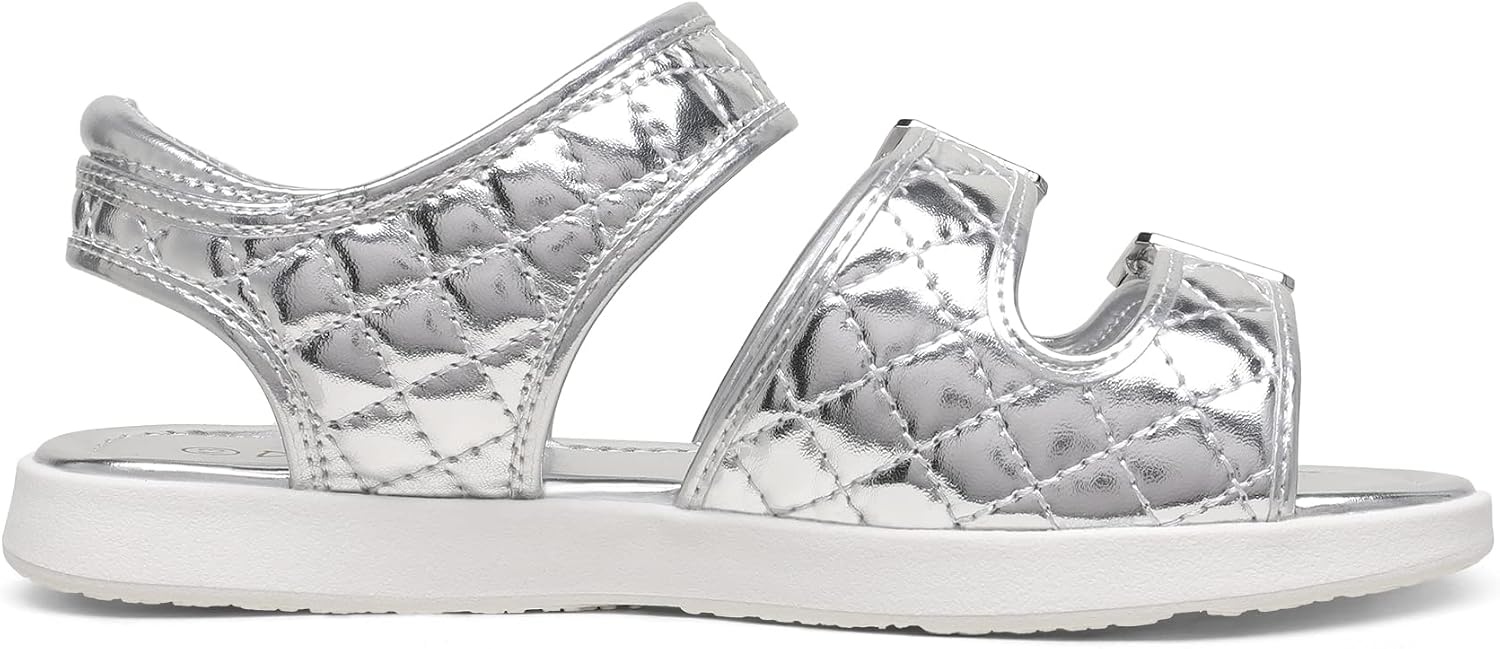 image:imageDREAM PAIRS Girls Sandals Open Toe Summer Shoes with Adjustable Strap Buckle ToddlerLittle KidSliver