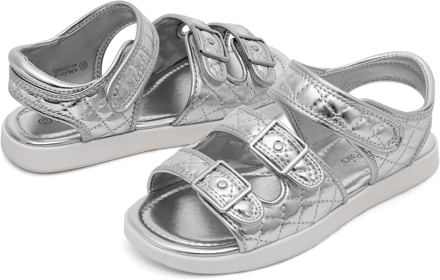 image:imageDREAM PAIRS Girls Sandals Open Toe Summer Shoes with Adjustable Strap Buckle ToddlerLittle KidSliver