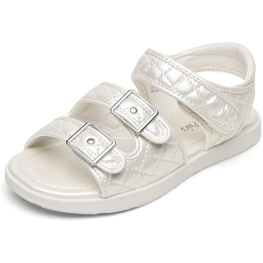 image:imageDREAM PAIRS Girls Sandals Open Toe Summer Shoes with Adjustable Strap Buckle ToddlerLittle KidBeigeWhite