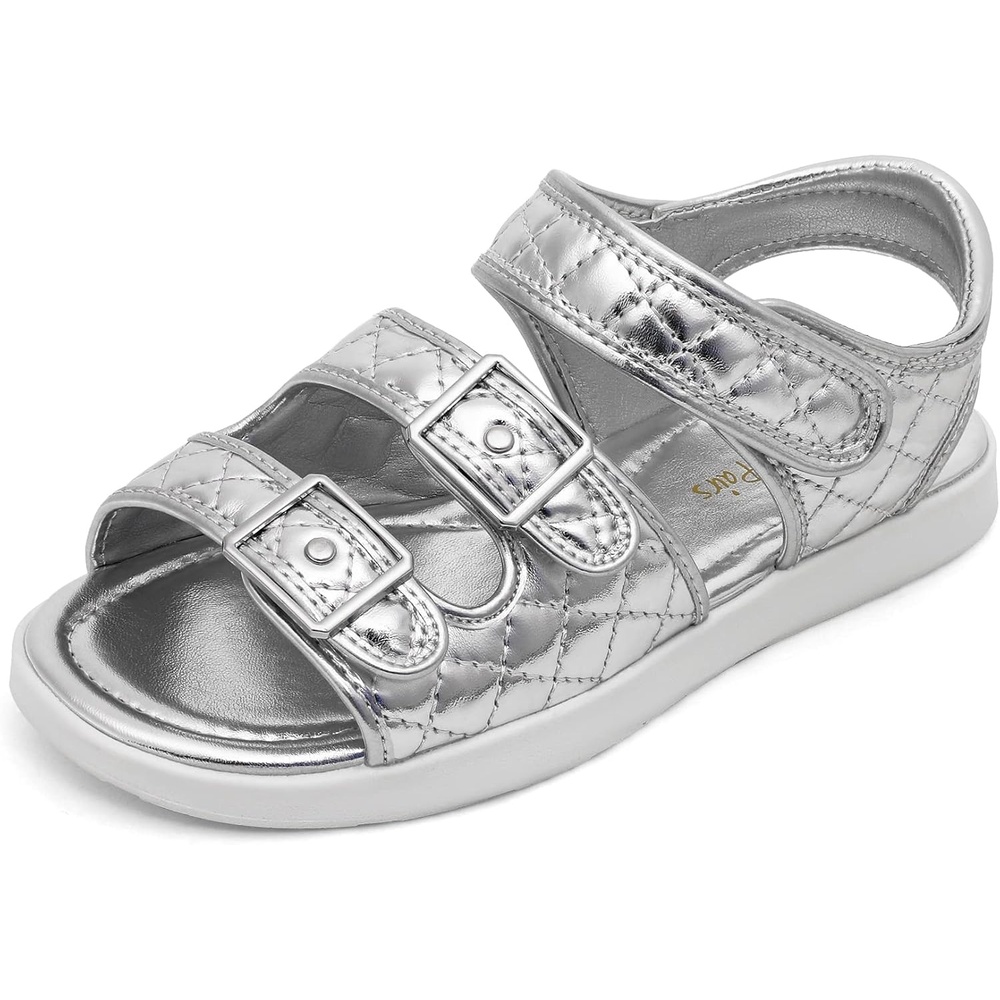 image:imageDREAM PAIRS Girls Sandals Open Toe Summer Shoes with Adjustable Strap Buckle ToddlerLittle KidSliver