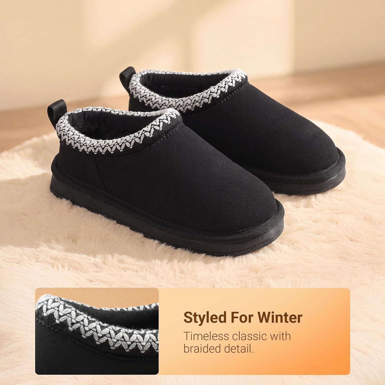 image:imageDREAM PAIRS Girls Boys Slippers Kids House Fuzzy Indoor Outdoor FuzzyEasy Kids Slipon Slipper for Little Kid Big KidAll Black