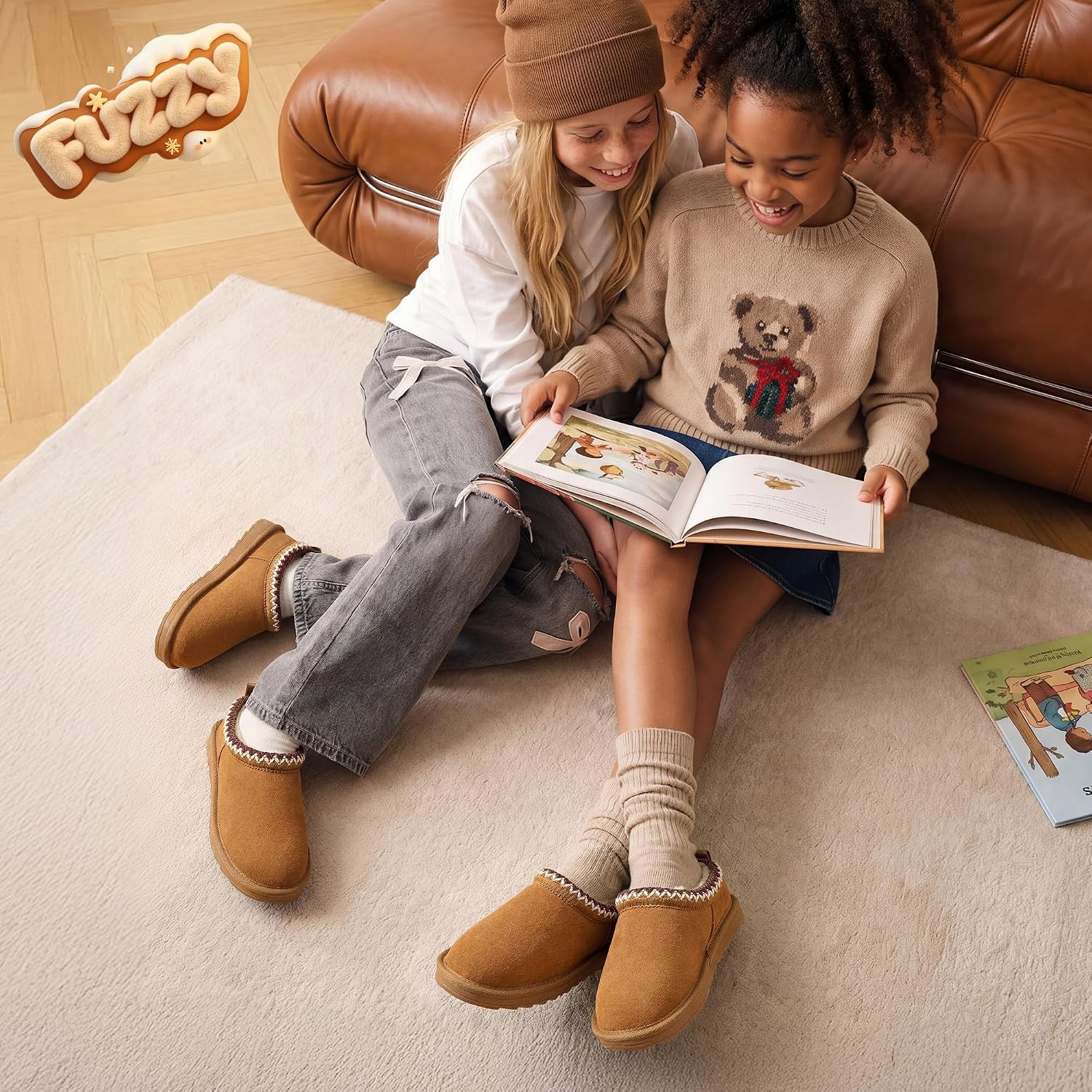image:imageDREAM PAIRS Girls Boys Slippers Kids House Fuzzy Indoor Outdoor FuzzyEasy Kids Slipon Slipper for Little Kid Big KidChestnut