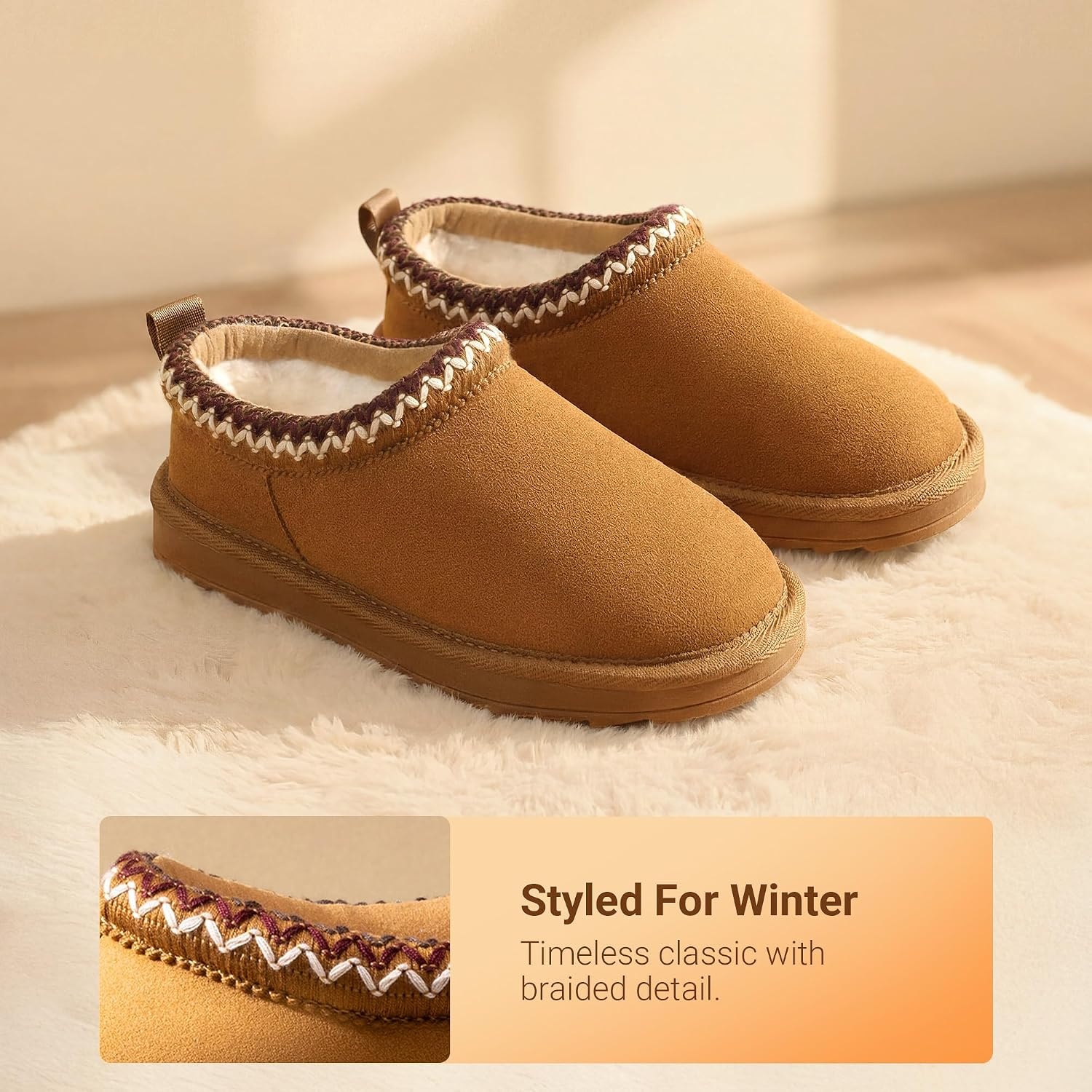 image:imageDREAM PAIRS Girls Boys Slippers Kids House Fuzzy Indoor Outdoor FuzzyEasy Kids Slipon Slipper for Little Kid Big KidChestnut