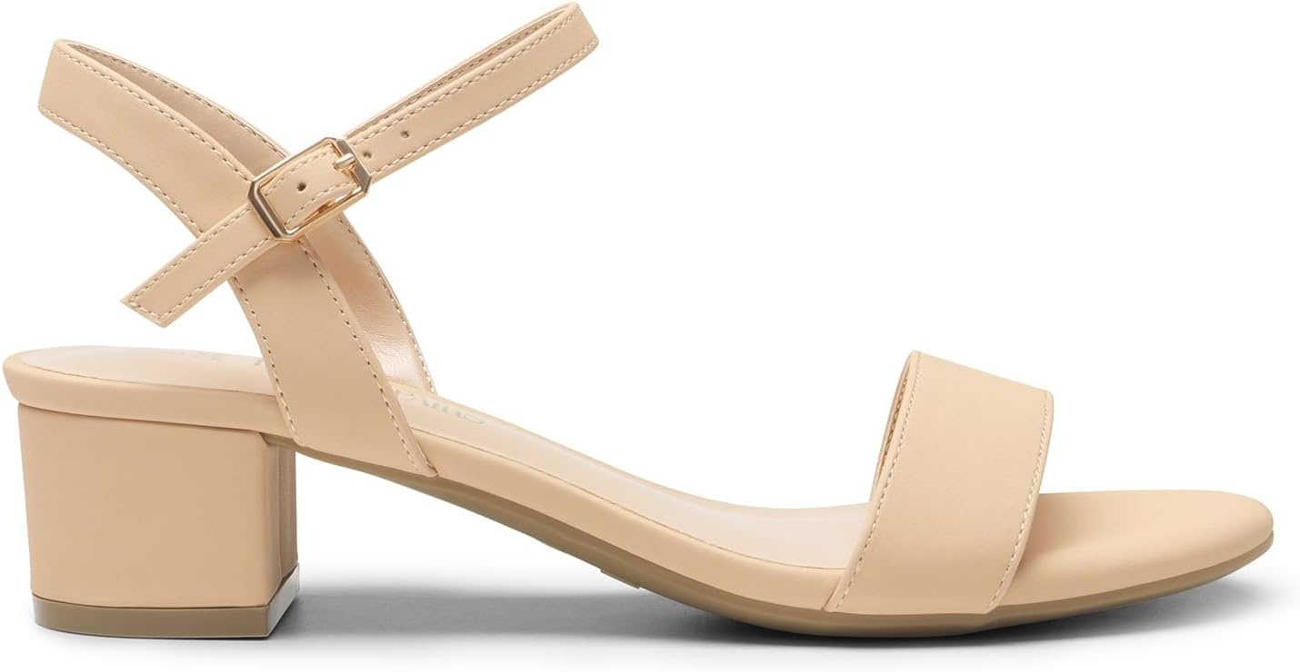 image:imageDREAM PAIRS Womens Open Toe Block Low Heel Dress Sandals Stable low heel with an adjustable ankle strap for a secure fit ideal for weddings parties work and dressy occasionsNudenubuck1