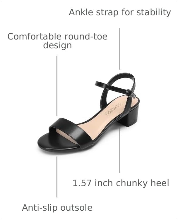 image:imageDREAM PAIRS Womens Open Toe Block Low Heel Dress Sandals Stable low heel with an adjustable ankle strap for a secure fit ideal for weddings parties work and dressy occasionsBlackpu1