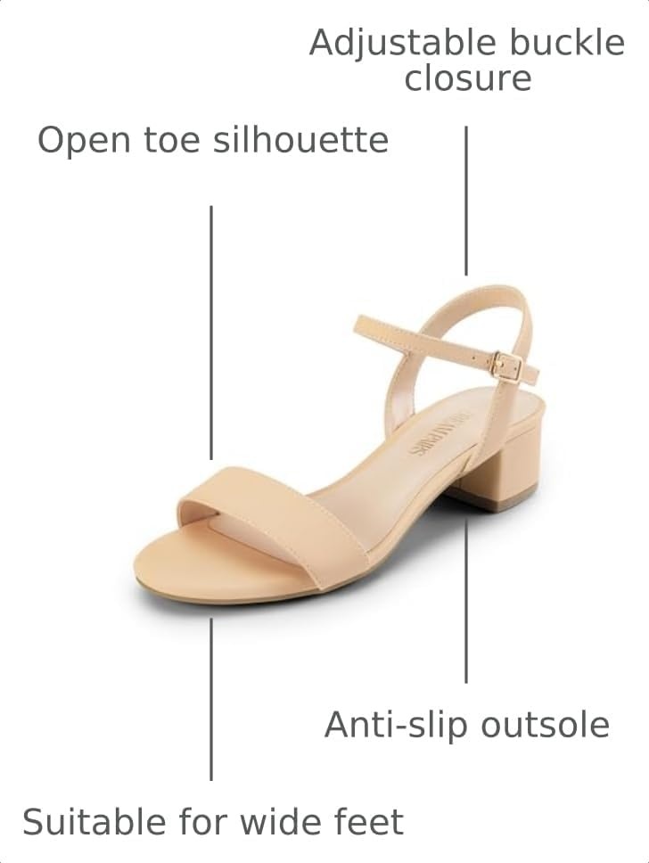 image:imageDREAM PAIRS Womens Open Toe Block Low Heel Dress Sandals Stable low heel with an adjustable ankle strap for a secure fit ideal for weddings parties work and dressy occasionsNudenubuck1