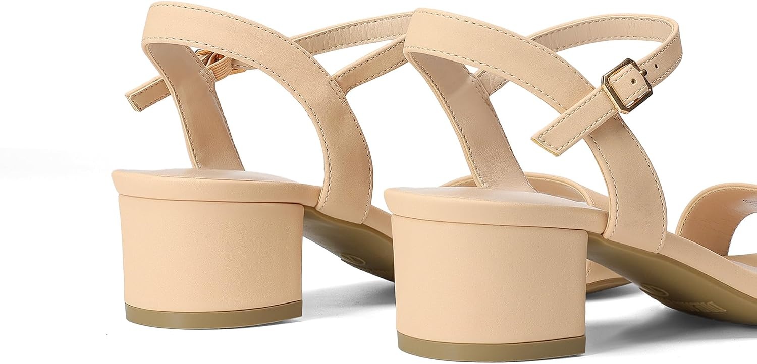 image:imageDREAM PAIRS Womens Open Toe Block Low Heel Dress Sandals Stable low heel with an adjustable ankle strap for a secure fit ideal for weddings parties work and dressy occasionsNudenubuck1