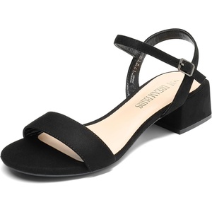 DREAM PAIRS Women’s Open Toe Block Low Heel Dress Sandals | Stable low heel with an adjustable ankle strap for a secure fit, ideal for weddings, parties, work and dressy occasions.(Black-suede)
