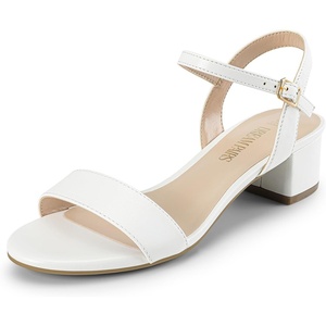 DREAM PAIRS Women’s Open Toe Block Low Heel Dress Sandals | Stable low heel with an adjustable ankle strap for a secure fit, ideal for weddings, parties, work and dressy occasions.(White-pu-1)