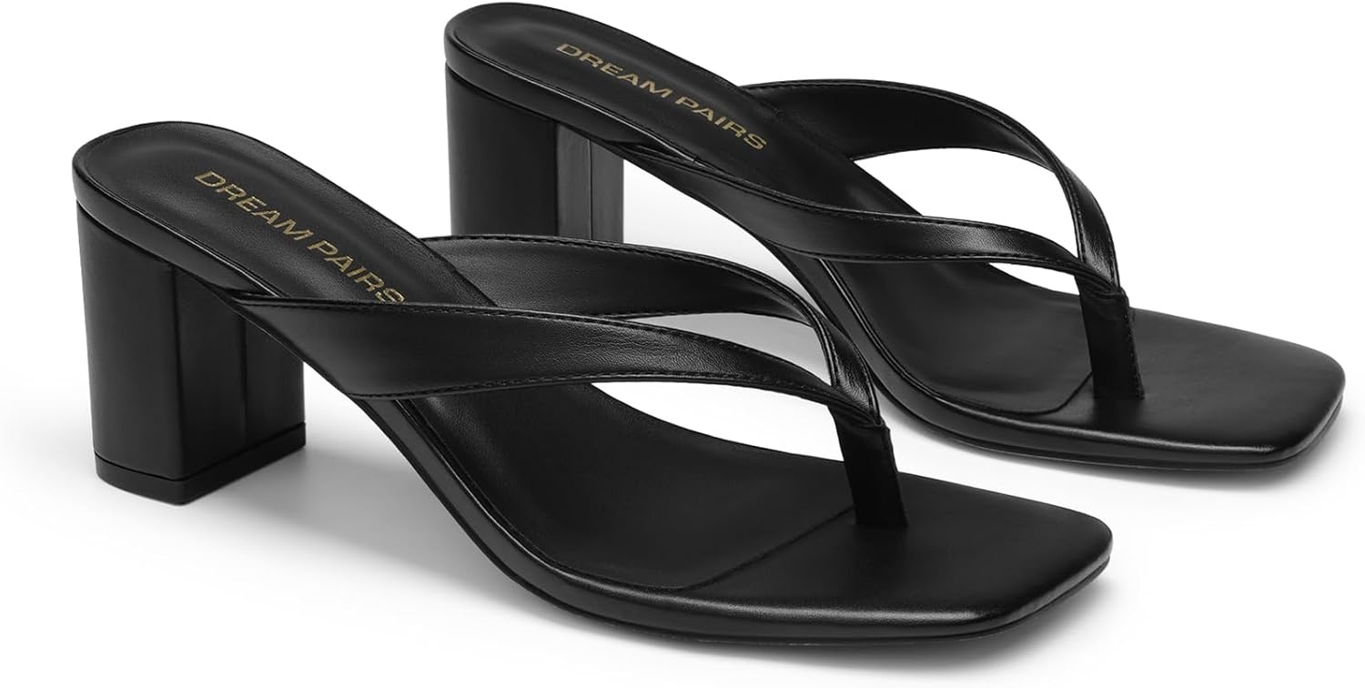 image:imageDREAM PAIRS Dress Summer Travel Chunky Heel Sandals Square Open Toe Slip On Flip Flop Heels Comfortable Thong Elgeant Sandals for Women Walking 2026Black
