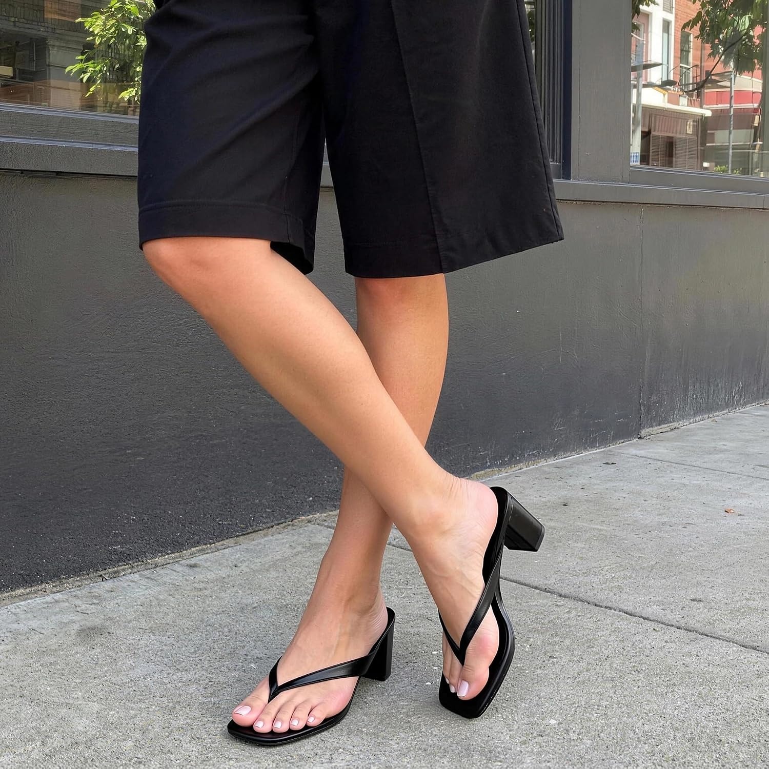 image:imageDREAM PAIRS Dress Summer Travel Chunky Heel Sandals Square Open Toe Slip On Flip Flop Heels Comfortable Thong Elgeant Sandals for Women Walking 2026Black