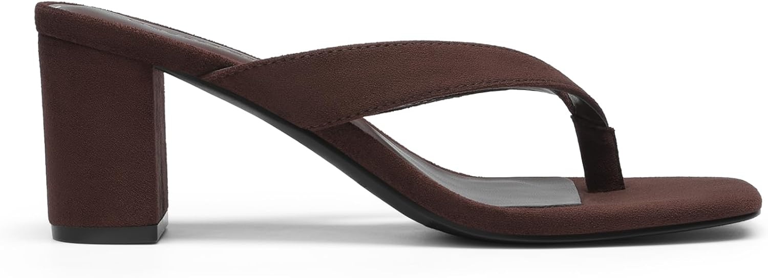 image:imageDREAM PAIRS Dress Summer Travel Chunky Heel Sandals Square Open Toe Slip On Flip Flop Heels Comfortable Thong Elgeant Sandals for Women Walking 2026Dark Brown