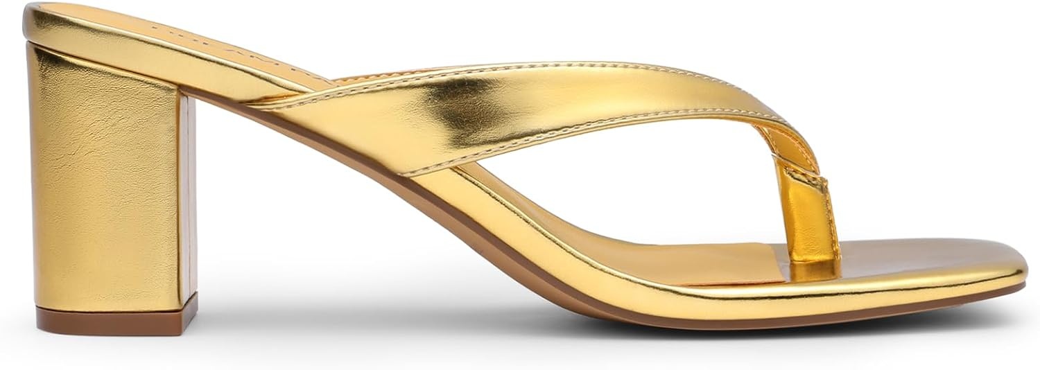 image:imageDREAM PAIRS Dress Summer Travel Chunky Heel Sandals Square Open Toe Slip On Flip Flop Heels Comfortable Thong Elgeant Sandals for Women Walking 2026Gold