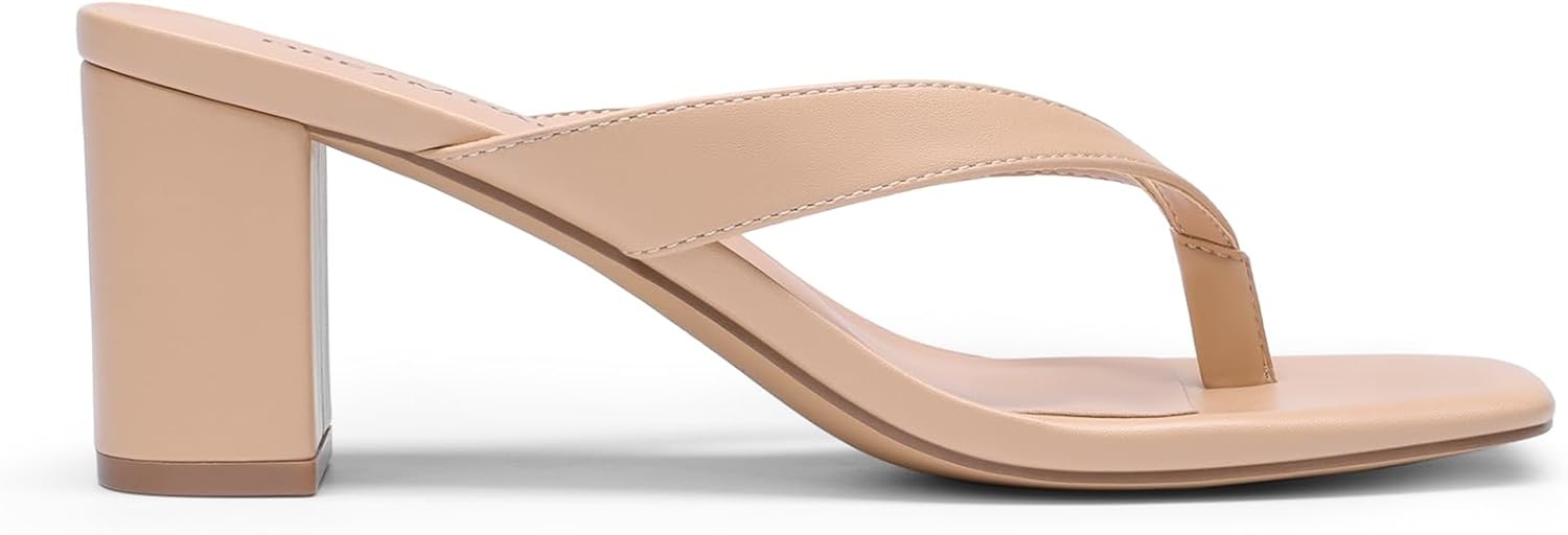 image:imageDREAM PAIRS Dress Summer Travel Chunky Heel Sandals Square Open Toe Slip On Flip Flop Heels Comfortable Thong Elgeant Sandals for Women Walking 2026Nude