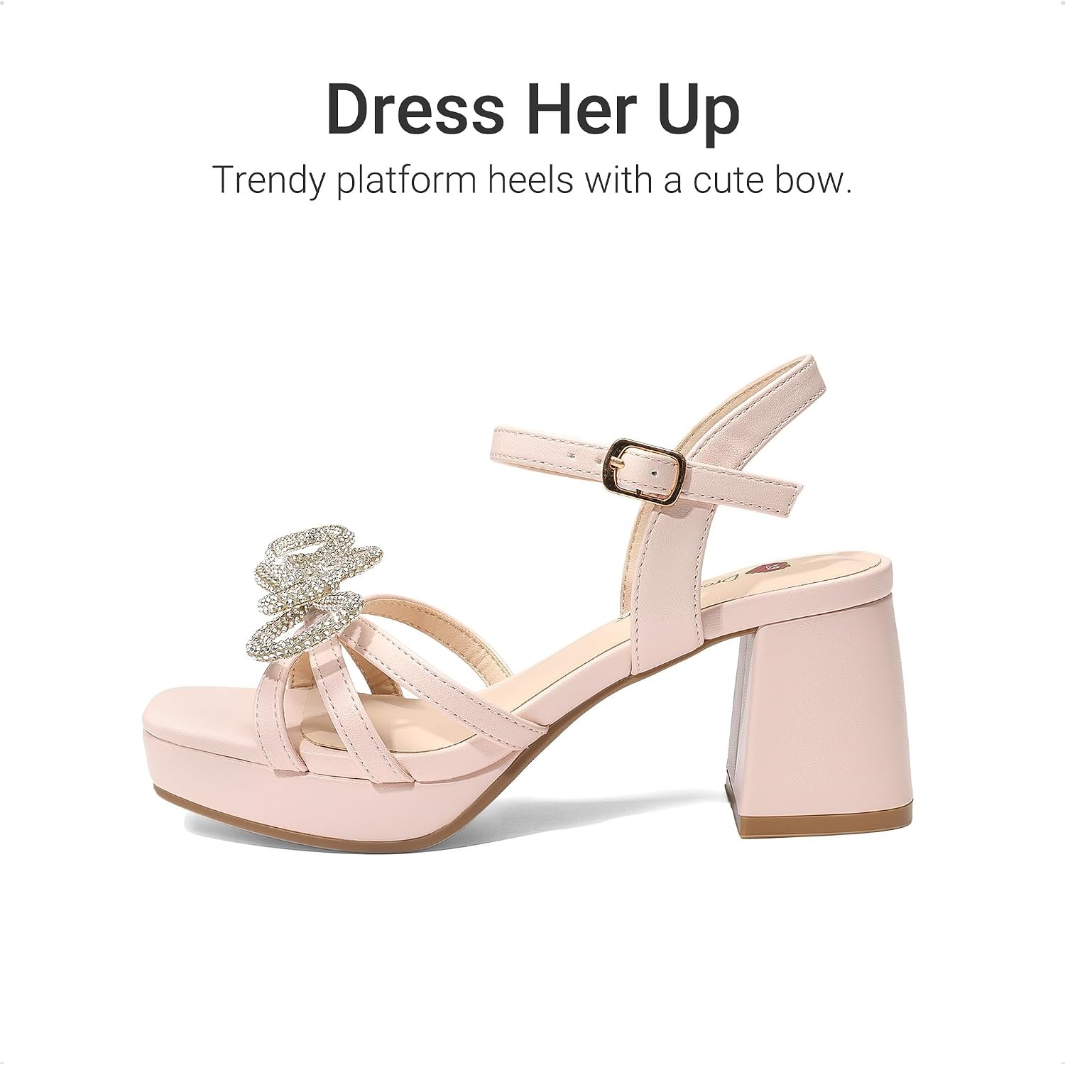 image:imageDREAM PAIRS Girls Sandals Chunky Sandals Foam insoles nonslip sole adjustable strap square toe shiny bow perfect for weddings parties proms amp daily wearPink