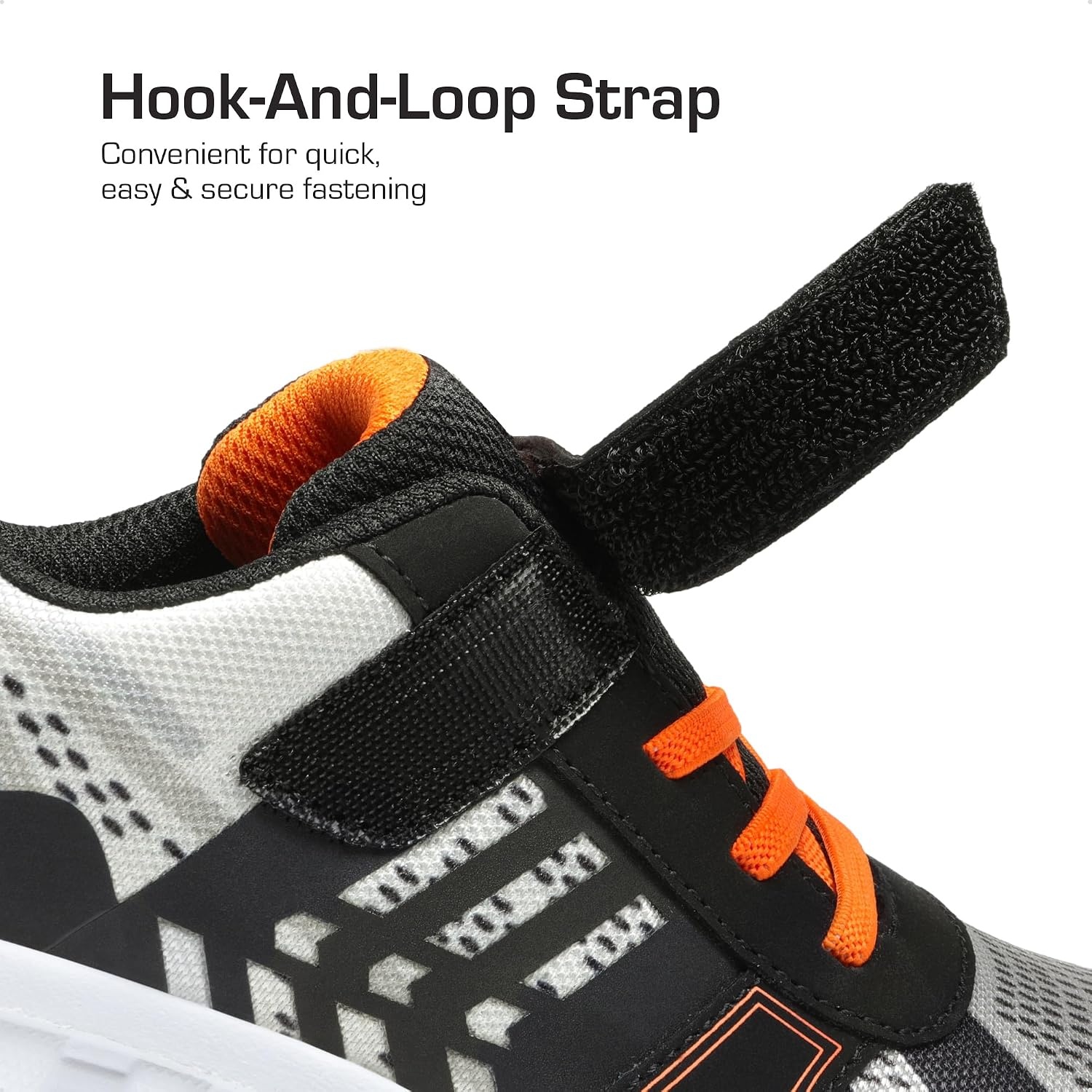 image:imageDREAM PAIRS Kids Sneakers Running Lightweight Breathable knit upper Hookandloop Cushioned foam insole Boys Girls athletic tennis shoesBlackGreyOrange