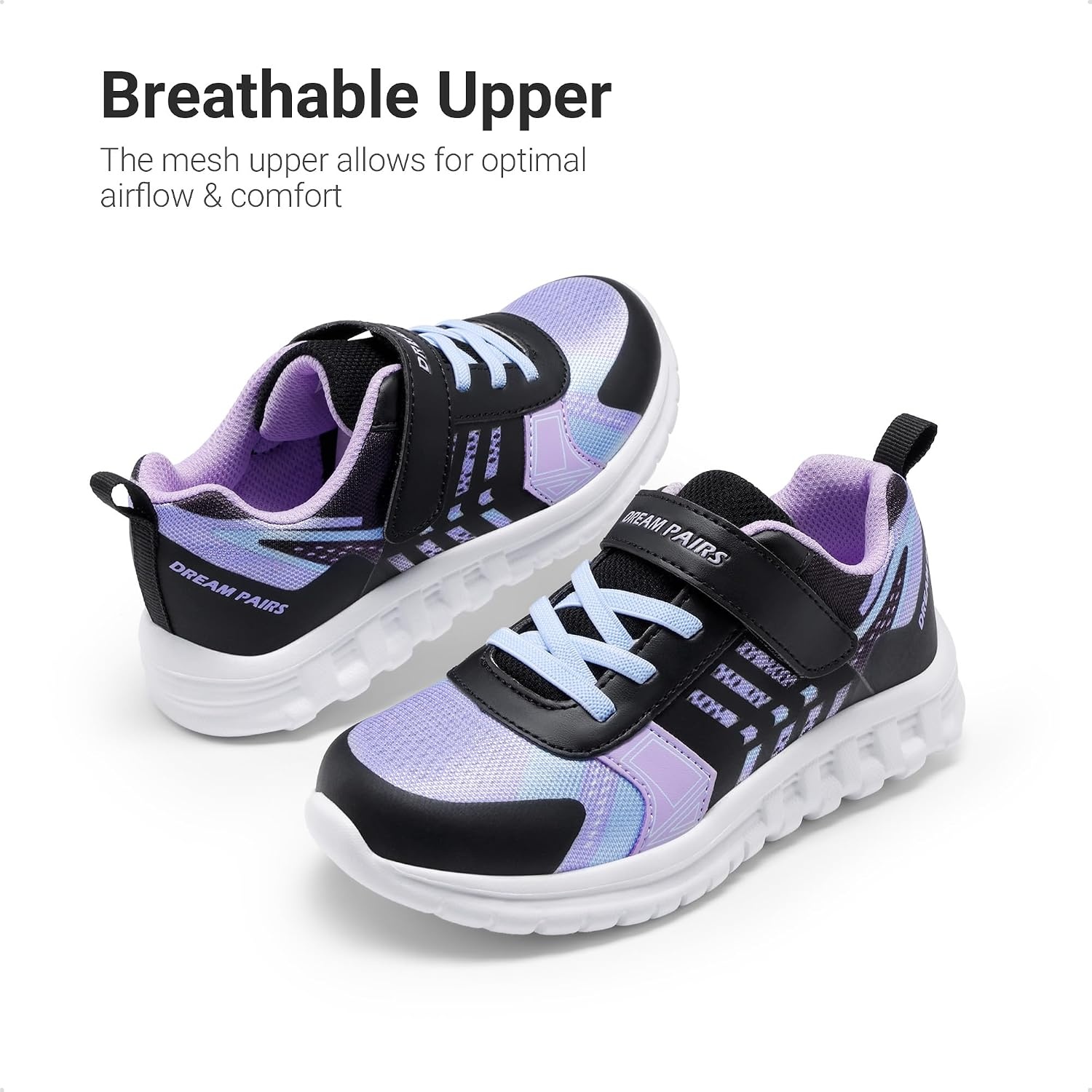 image:imageDREAM PAIRS Kids Sneakers Running Lightweight Breathable knit upper Hookandloop Cushioned foam insole Boys Girls athletic tennis shoesBlackPurple