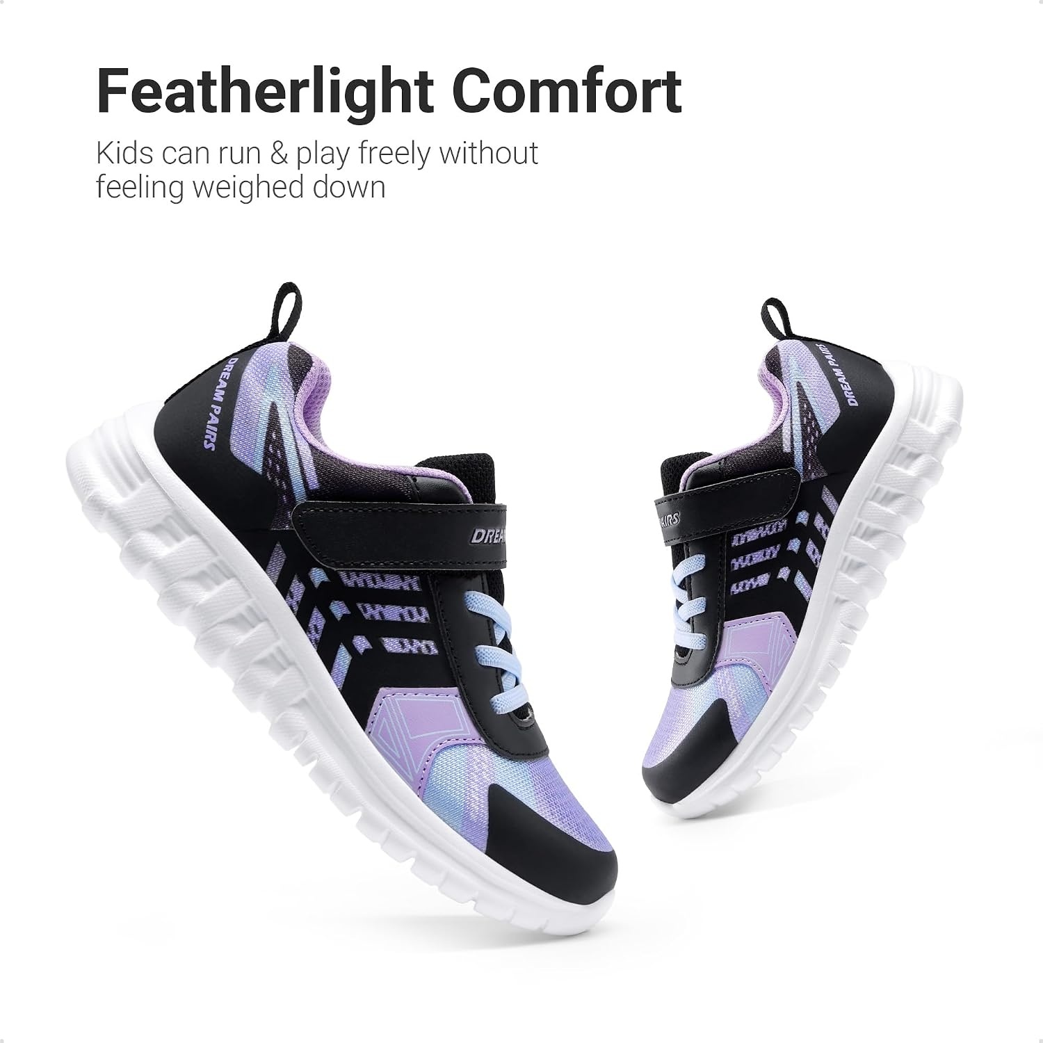 image:imageDREAM PAIRS Kids Sneakers Running Lightweight Breathable knit upper Hookandloop Cushioned foam insole Boys Girls athletic tennis shoesBlackPurple