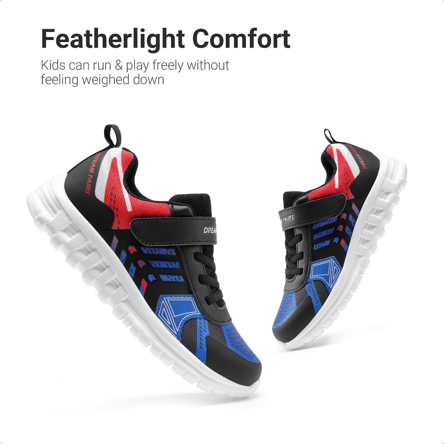 image:imageDREAM PAIRS Kids Sneakers Running Lightweight Breathable knit upper Hookandloop Cushioned foam insole Boys Girls athletic tennis shoesBlueBlack