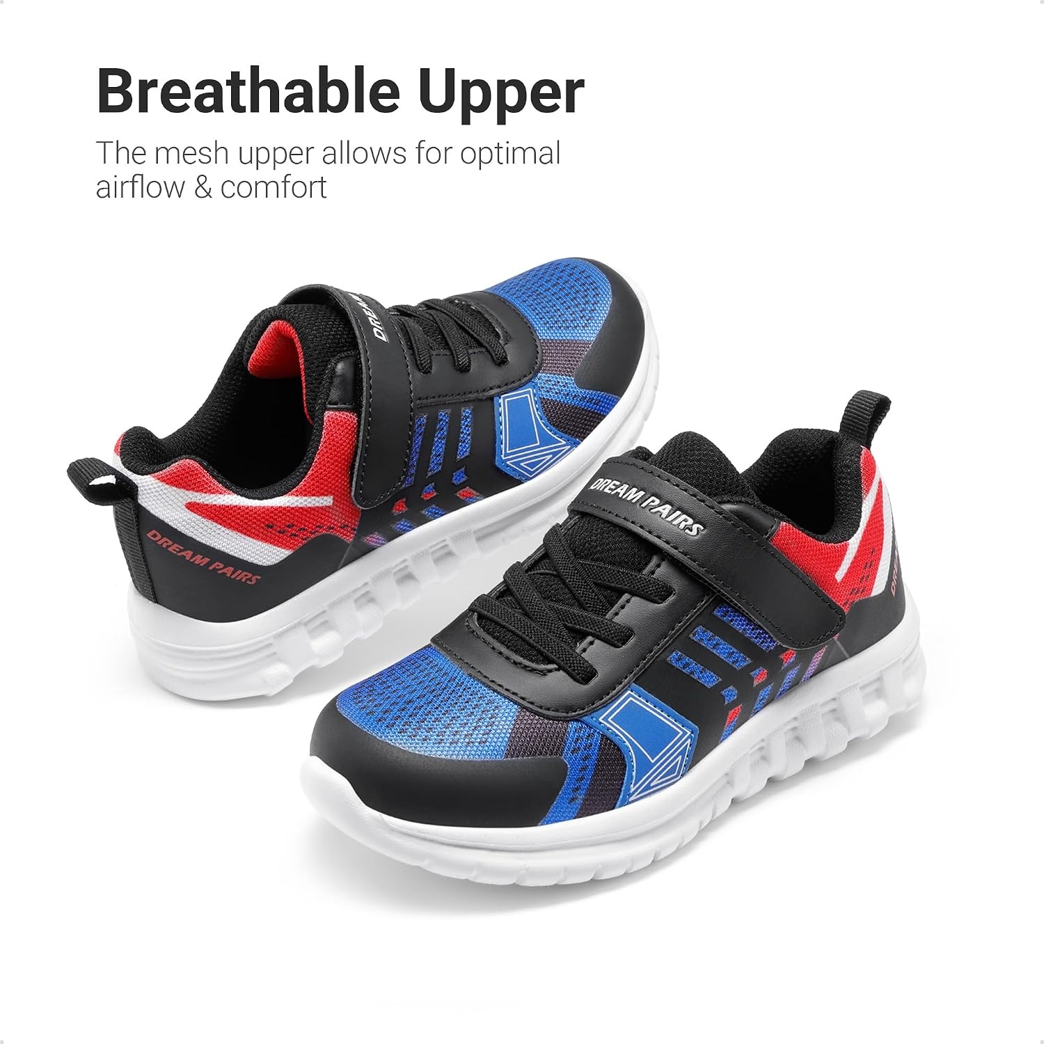 image:imageDREAM PAIRS Kids Sneakers Running Lightweight Breathable knit upper Hookandloop Cushioned foam insole Boys Girls athletic tennis shoesBlueBlack