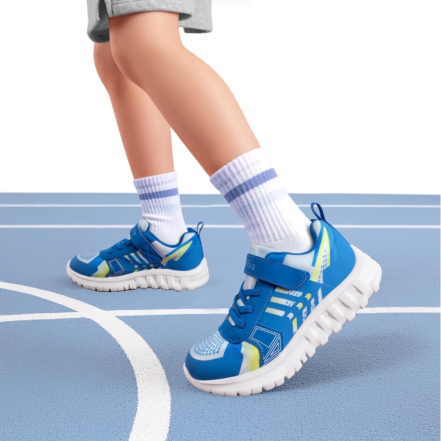 image:imageDREAM PAIRS Kids Sneakers Running Lightweight Breathable knit upper Hookandloop Cushioned foam insole Boys Girls athletic tennis shoesBlueWhite