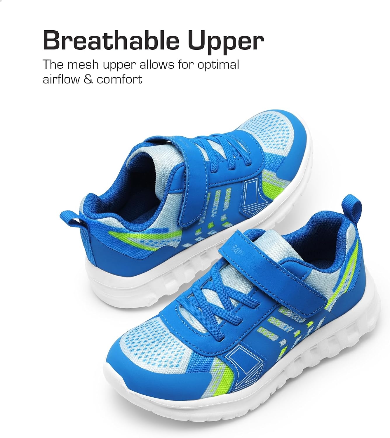 image:imageDREAM PAIRS Kids Sneakers Running Lightweight Breathable knit upper Hookandloop Cushioned foam insole Boys Girls athletic tennis shoesBlueWhite