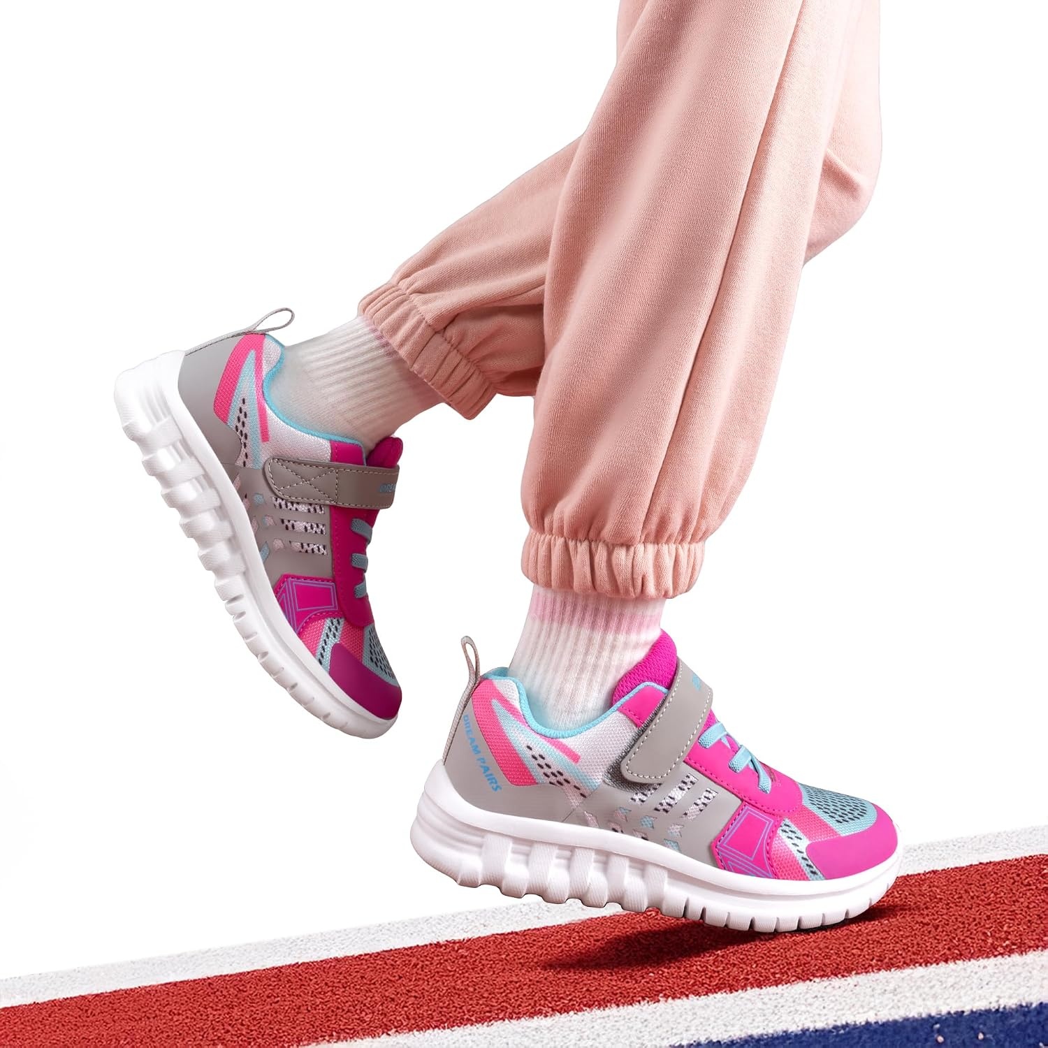 image:imageDREAM PAIRS Kids Sneakers Running Lightweight Breathable knit upper Hookandloop Cushioned foam insole Boys Girls athletic tennis shoesGreyFuchsiaBlue