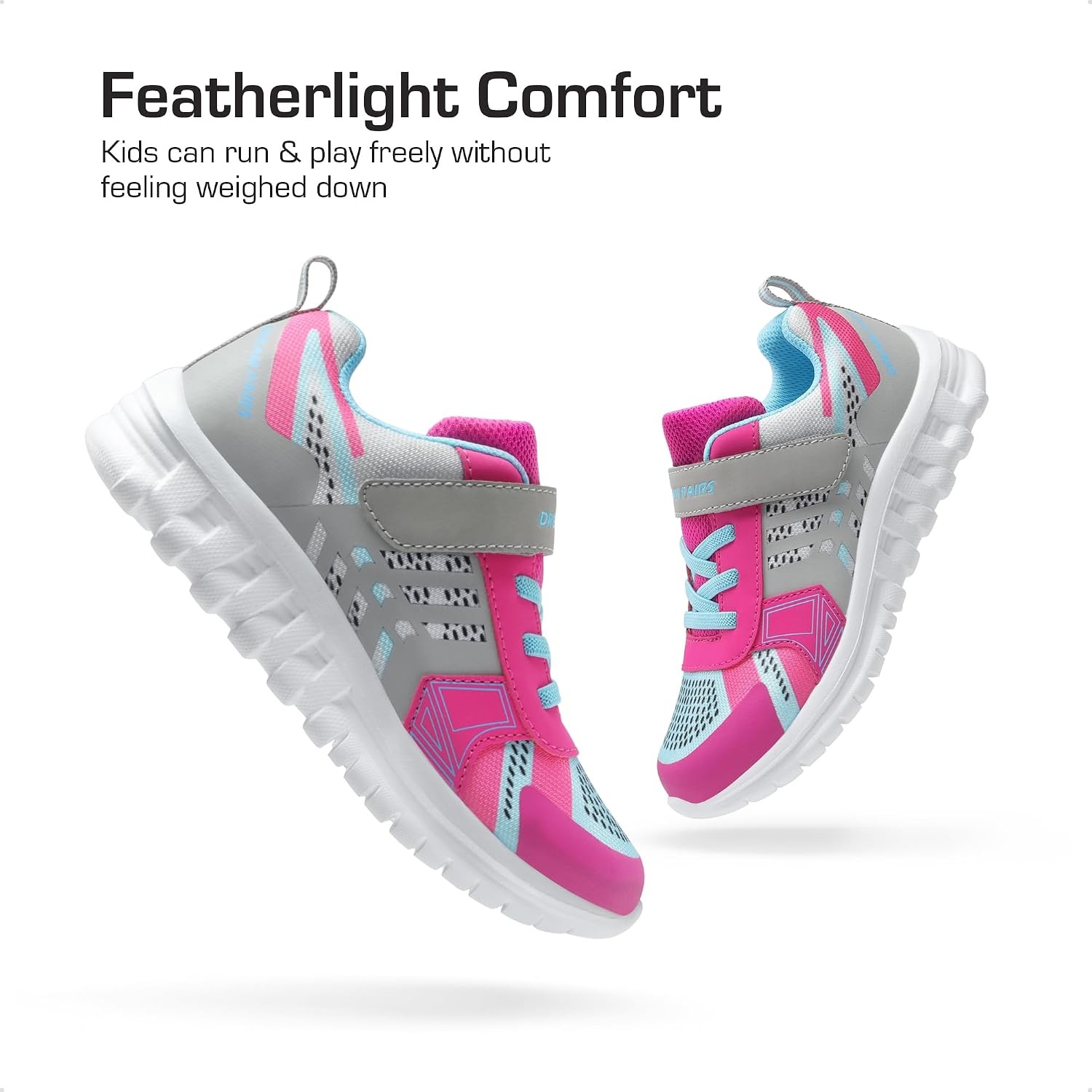 image:imageDREAM PAIRS Kids Sneakers Running Lightweight Breathable knit upper Hookandloop Cushioned foam insole Boys Girls athletic tennis shoesGreyFuchsiaBlue