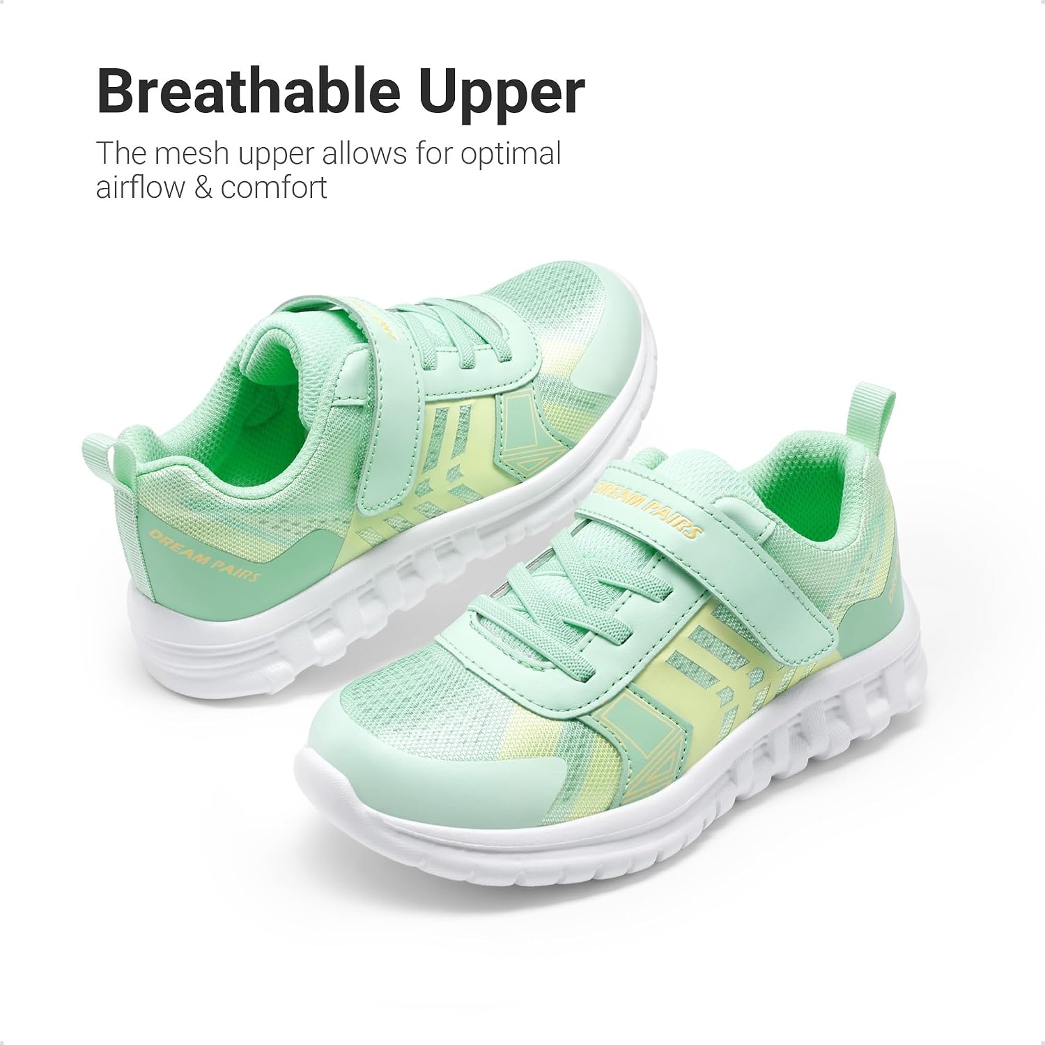 image:imageDREAM PAIRS Kids Sneakers Running Lightweight Breathable knit upper Hookandloop Cushioned foam insole Boys Girls athletic tennis shoesMint Green