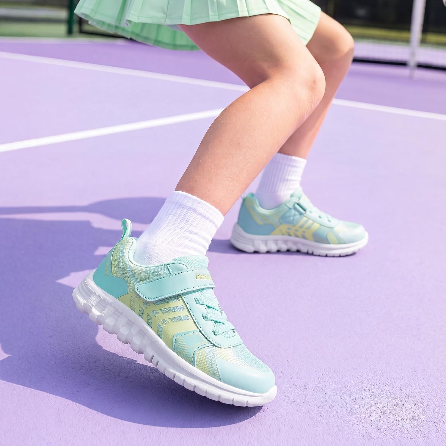 image:imageDREAM PAIRS Kids Sneakers Running Lightweight Breathable knit upper Hookandloop Cushioned foam insole Boys Girls athletic tennis shoesMint Green