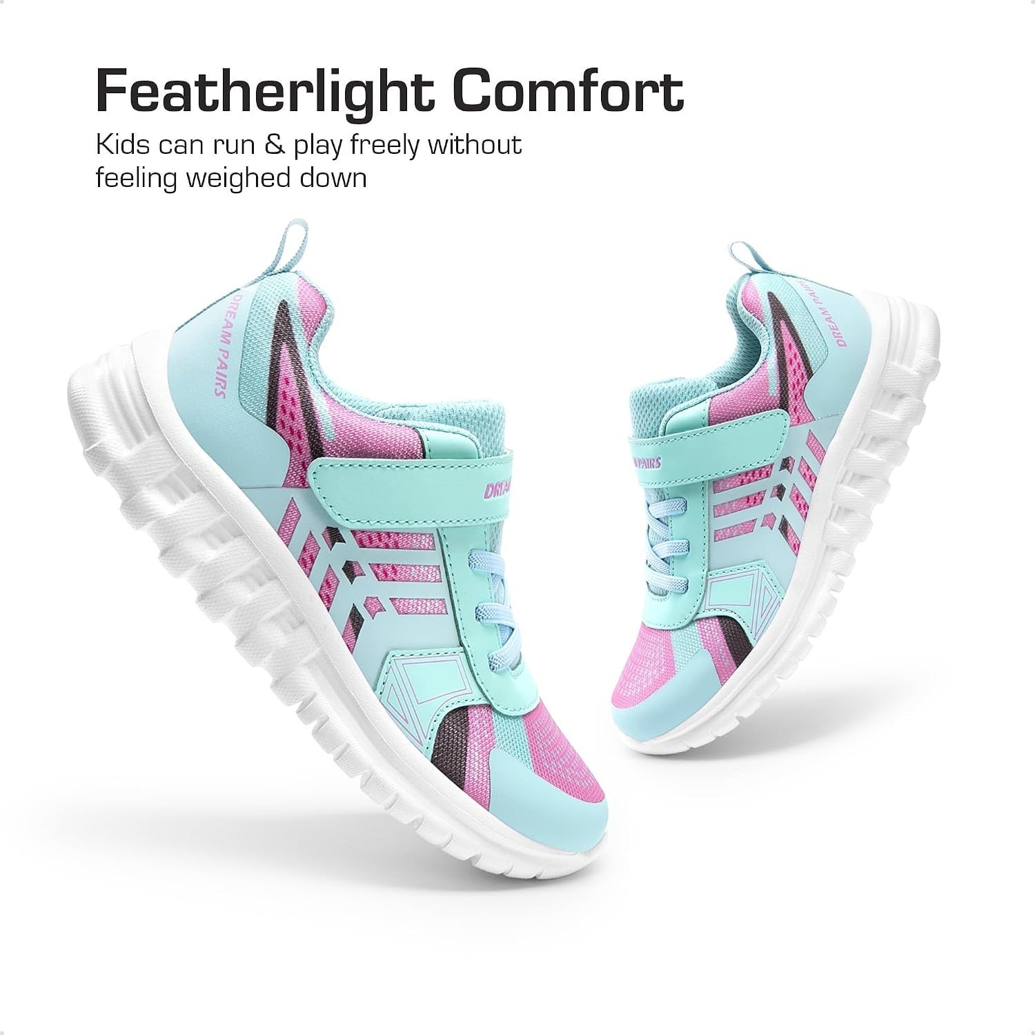 image:imageDREAM PAIRS Kids Sneakers Running Lightweight Breathable knit upper Hookandloop Cushioned foam insole Boys Girls athletic tennis shoesMint GreenPink