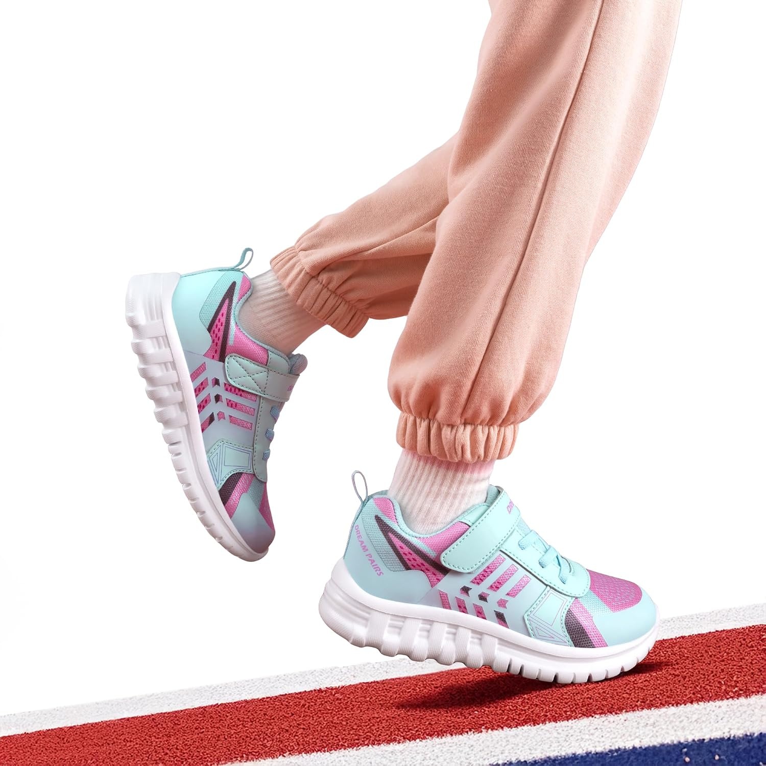 image:imageDREAM PAIRS Kids Sneakers Running Lightweight Breathable knit upper Hookandloop Cushioned foam insole Boys Girls athletic tennis shoesMint GreenPink