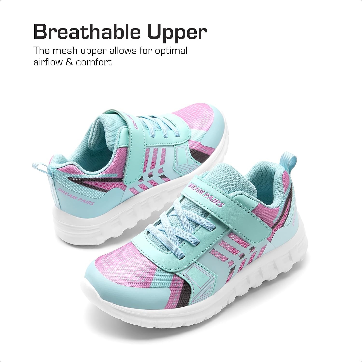 image:imageDREAM PAIRS Kids Sneakers Running Lightweight Breathable knit upper Hookandloop Cushioned foam insole Boys Girls athletic tennis shoesMint GreenPink