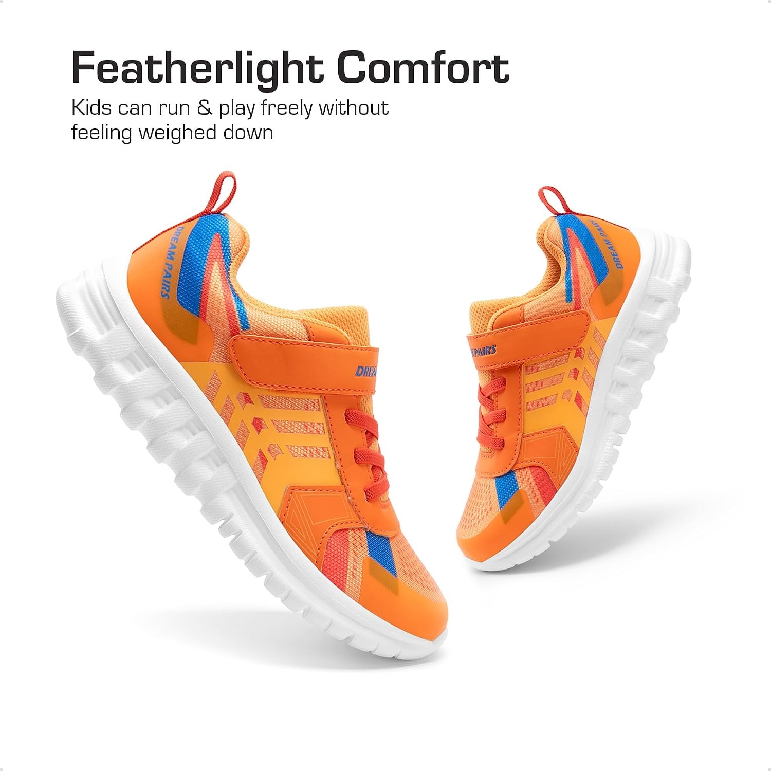 image:imageDREAM PAIRS Kids Sneakers Running Lightweight Breathable knit upper Hookandloop Cushioned foam insole Boys Girls athletic tennis shoesOrangeRoyal Blue