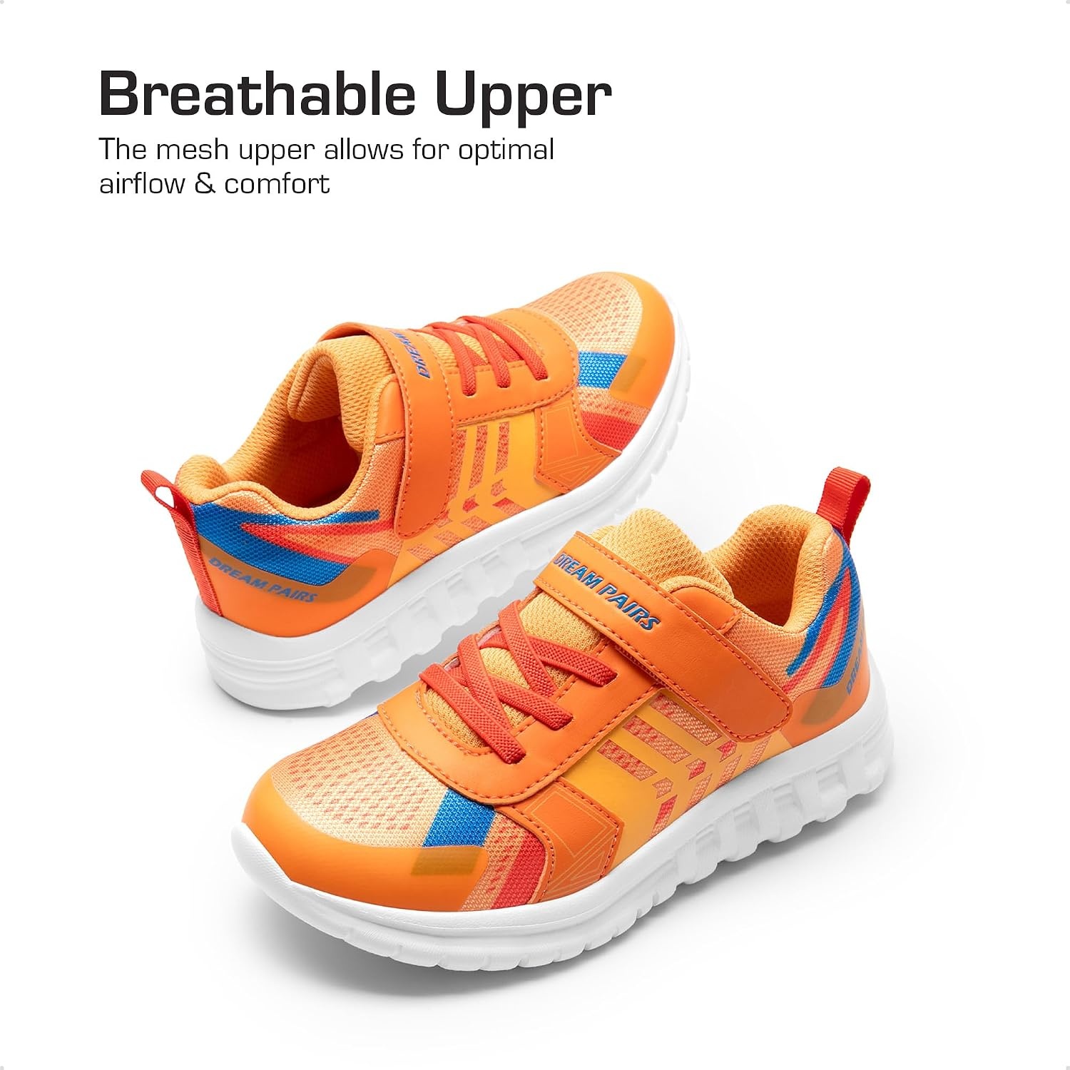 image:imageDREAM PAIRS Kids Sneakers Running Lightweight Breathable knit upper Hookandloop Cushioned foam insole Boys Girls athletic tennis shoesOrangeRoyal Blue