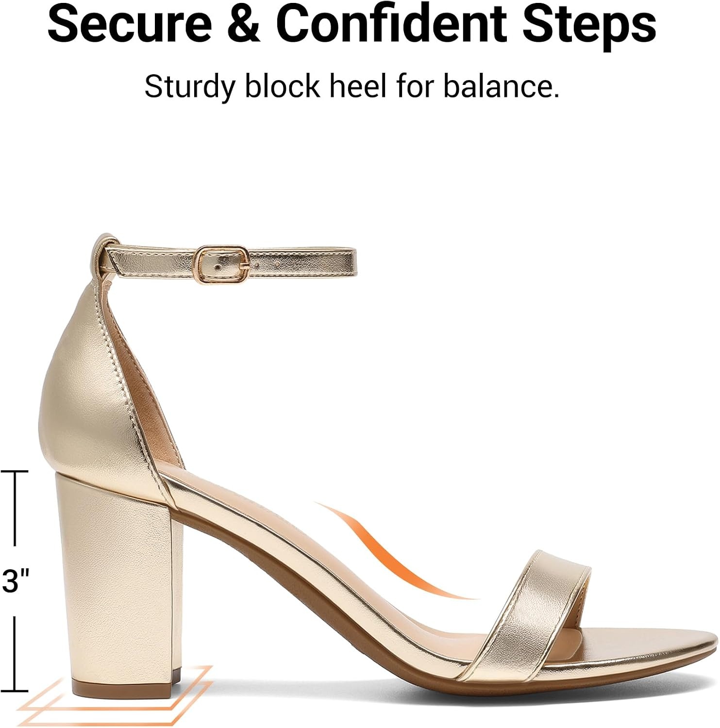image:imageDREAM PAIRS Womens Chunky Block Heel Sandals Open Toe Ankle Strap Dress Shoes Comfortable Wedding Guest Heels for Party Prom and Formal EventsLight Gold