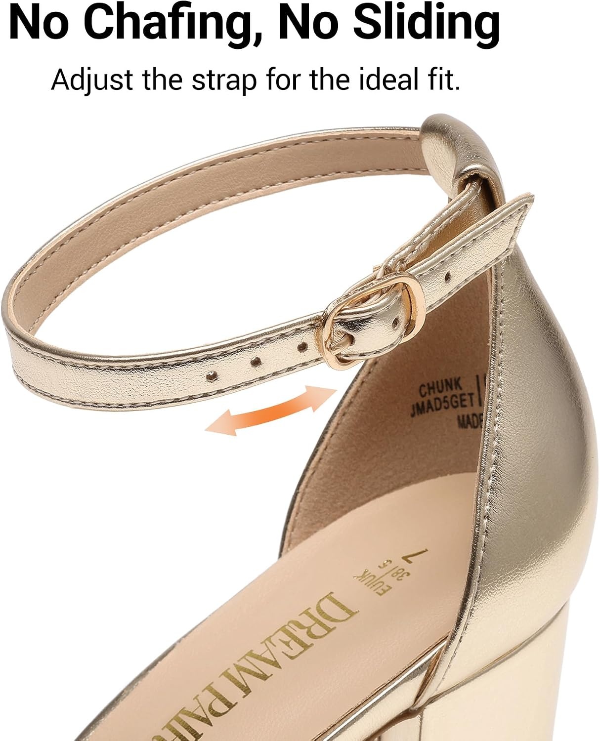 image:imageDREAM PAIRS Womens Chunky Block Heel Sandals Open Toe Ankle Strap Dress Shoes Comfortable Wedding Guest Heels for Party Prom and Formal EventsLight Gold