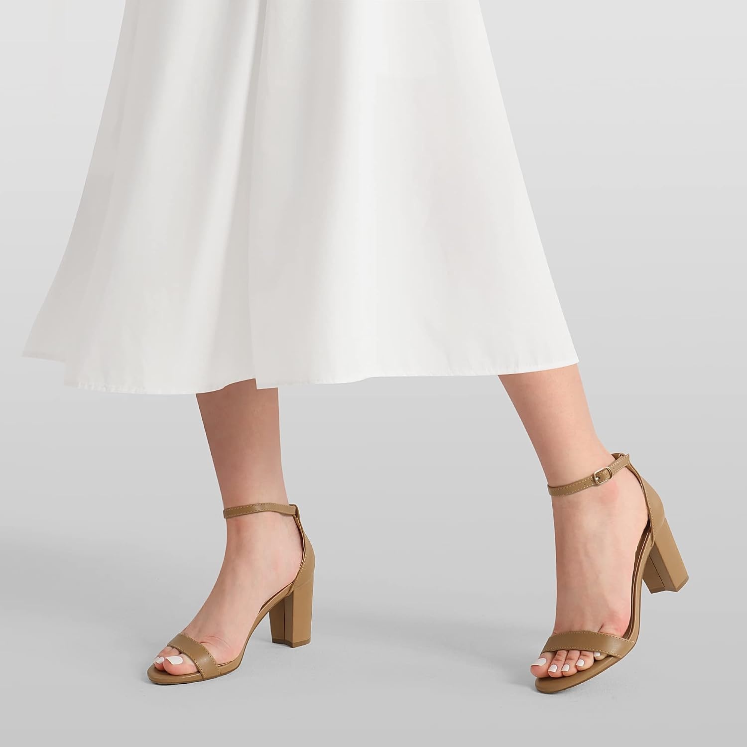 image:imageDREAM PAIRS Womens Chunky Block Heel Sandals Open Toe Ankle Strap Dress Shoes Comfortable Wedding Guest Heels for Party Prom and Formal EventsNude Pu