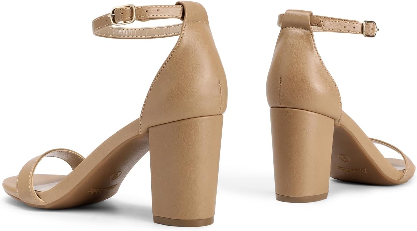 image:imageDREAM PAIRS Womens Chunky Block Heel Sandals Open Toe Ankle Strap Dress Shoes Comfortable Wedding Guest Heels for Party Prom and Formal EventsNude Pu