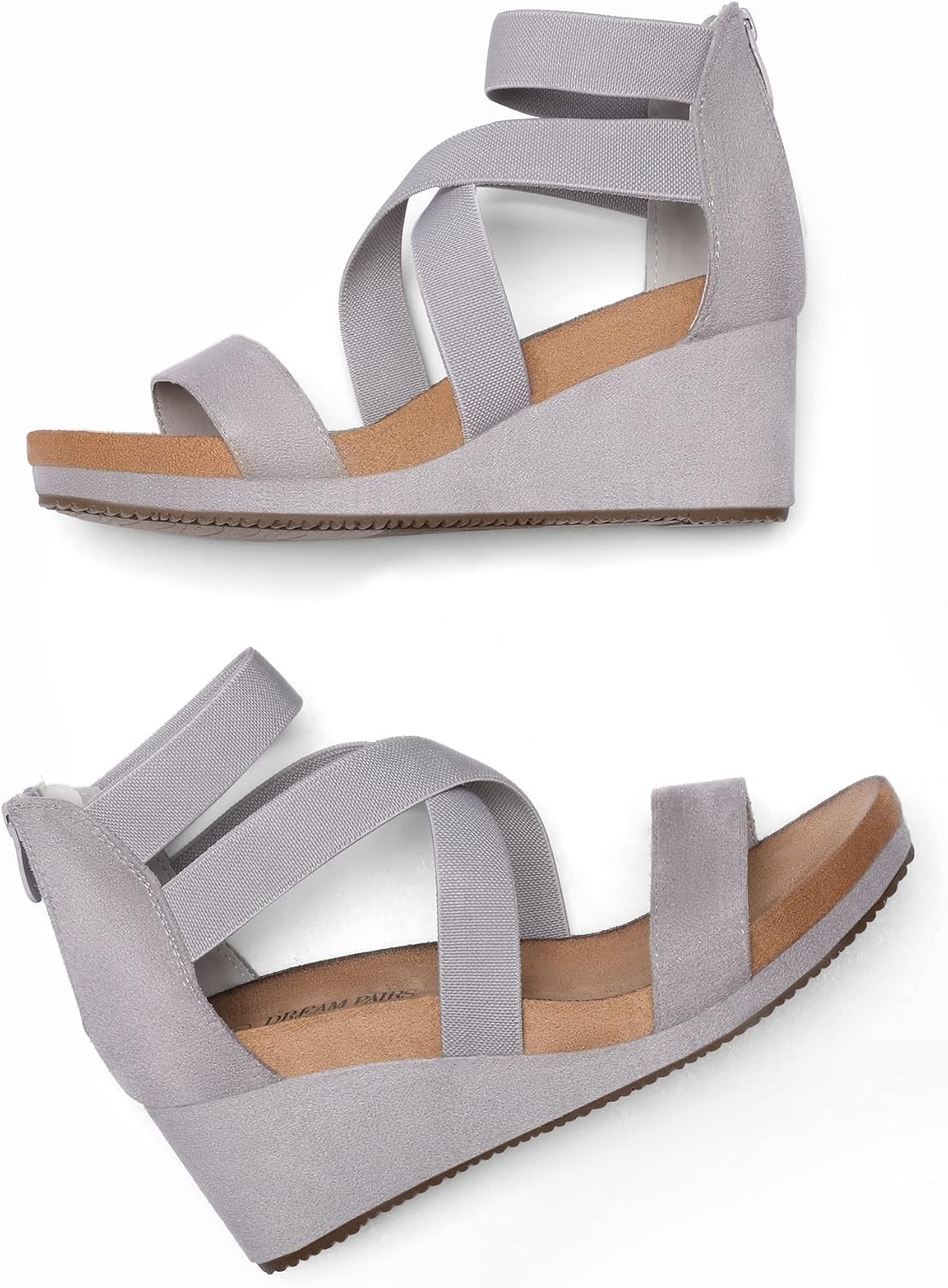 image:imageDREAM PAIRS Womens Elastic Ankle Strap Open Toe Platform Wedge Sandals Comfortable Summer ShoesGrey