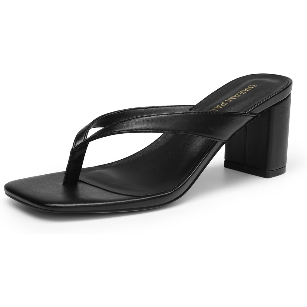 image:imageDREAM PAIRS Dress Summer Travel Chunky Heel Sandals Square Open Toe Slip On Flip Flop Heels Comfortable Thong Elgeant Sandals for Women Walking 2026Black