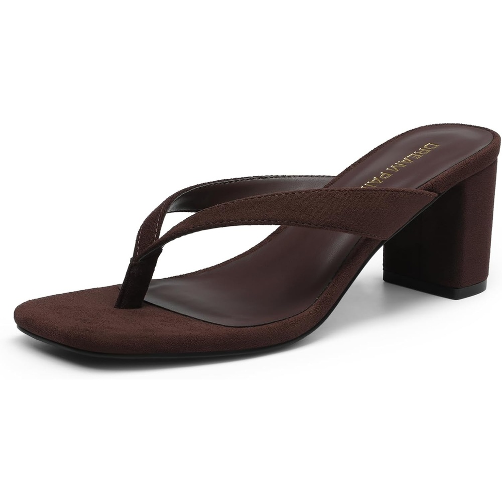 image:imageDREAM PAIRS Dress Summer Travel Chunky Heel Sandals Square Open Toe Slip On Flip Flop Heels Comfortable Thong Elgeant Sandals for Women Walking 2026Dark Brown
