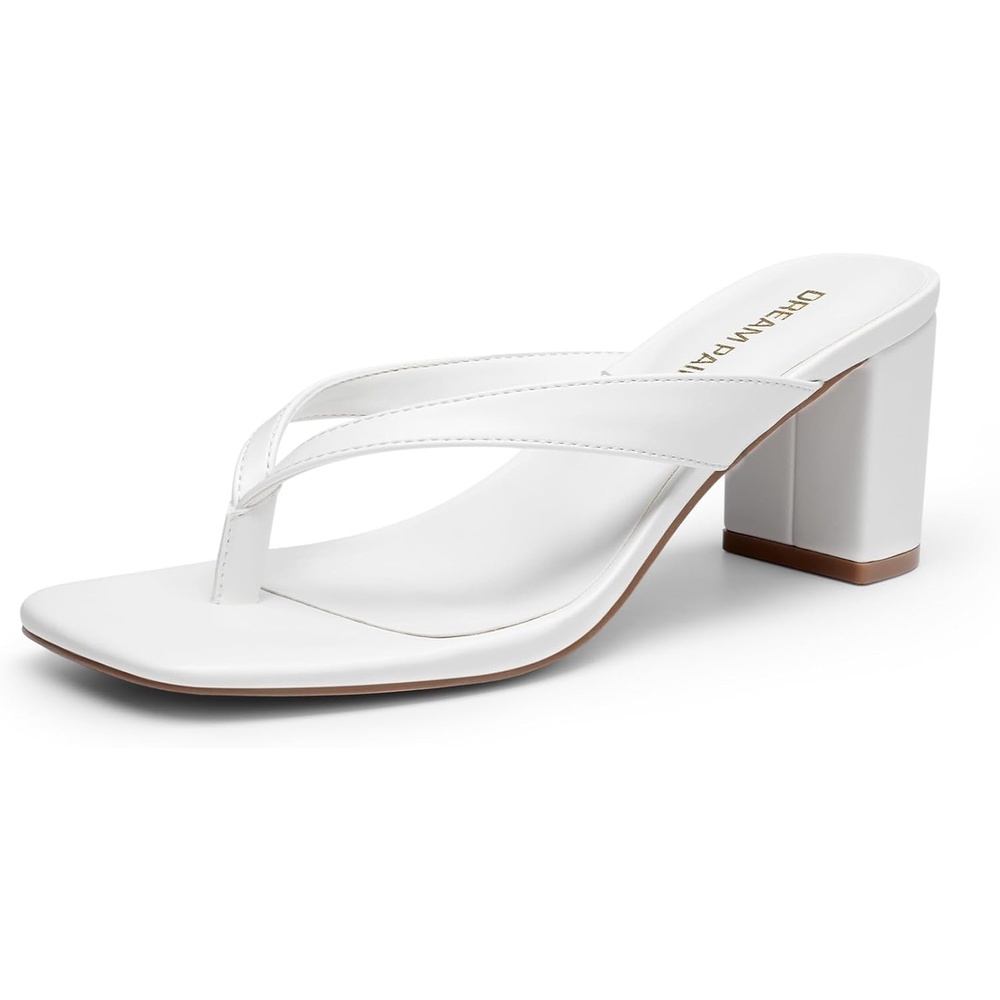 image:imageDREAM PAIRS Dress Summer Travel Chunky Heel Sandals Square Open Toe Slip On Flip Flop Heels Comfortable Thong Elgeant Sandals for Women Walking 2026White