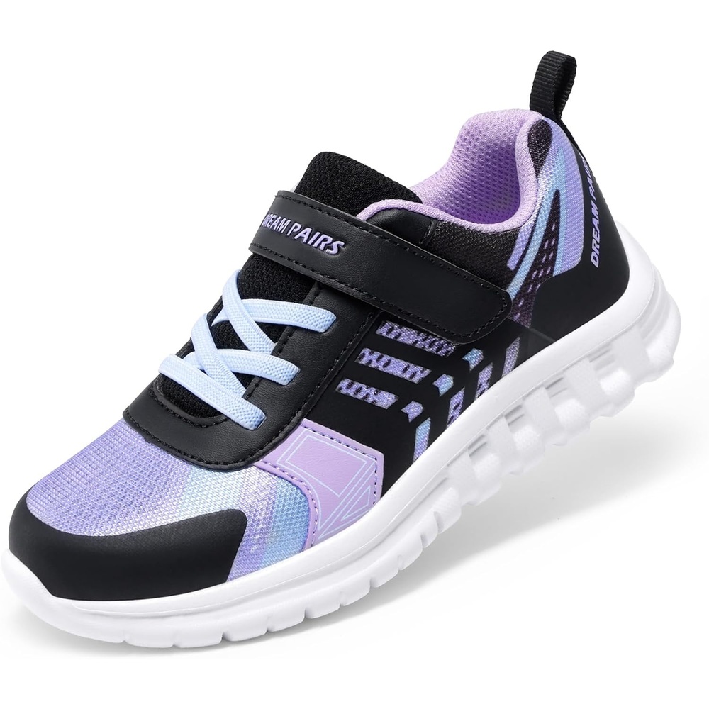 image:imageDREAM PAIRS Kids Sneakers Running Lightweight Breathable knit upper Hookandloop Cushioned foam insole Boys Girls athletic tennis shoesBlackPurple