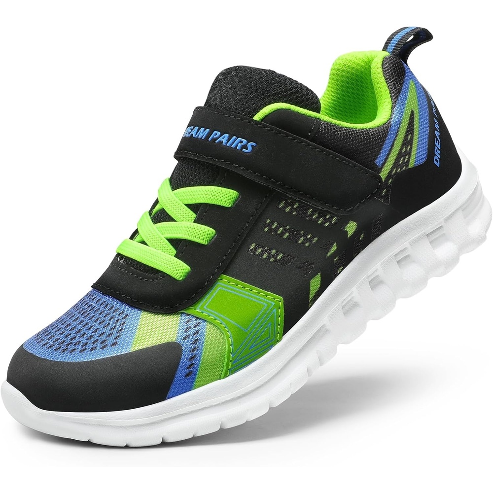 image:imageDREAM PAIRS Kids Sneakers Running Lightweight Breathable knit upper Hookandloop Cushioned foam insole Boys Girls athletic tennis shoesBlackRoyalGreen